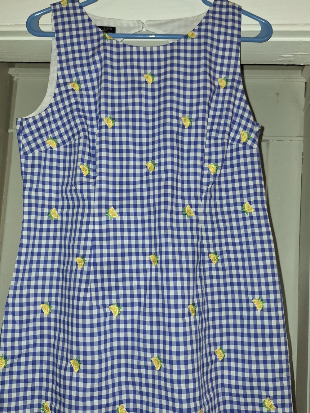 Talbots Blue Gingham Sleeveless Dress with Yellow Lemon Motif - Picture 2 of 5